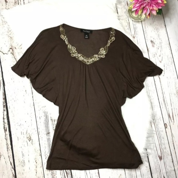 White House Black Market Tops - White House Black Market beaded neckline blouse